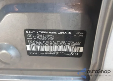 2015 Mitsubishi Lancer Es из США, поврежденный, VIN JA32U2FU4FU025700